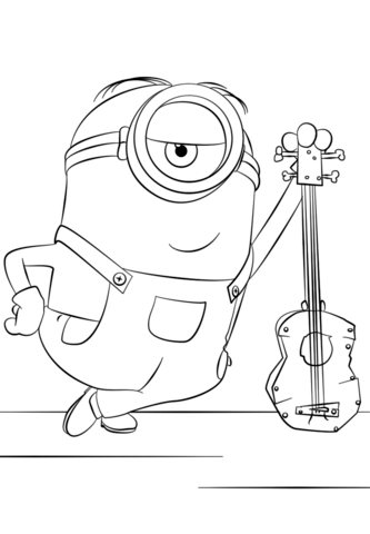 Minion Stuart with Guitar Coloring page