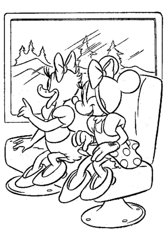 Minnie Mouse and Daisy Duck Looking Through the Window Coloring page