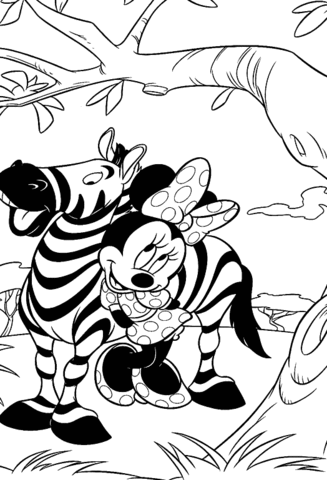 Minnie Mouse with Zebra Coloring page