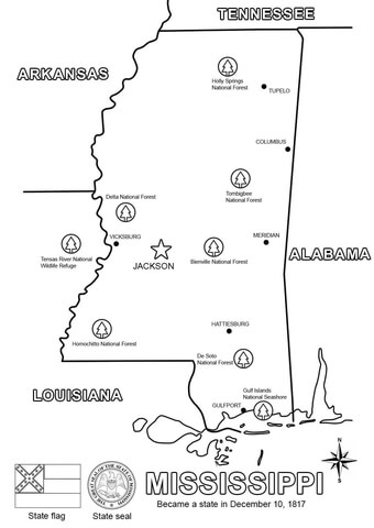 Mississippi Map Coloring page