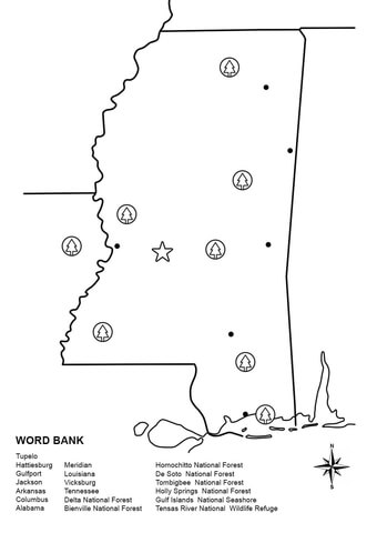 Mississippi Map Worksheet Coloring page