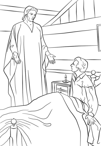 Moroni Appears to Joseph Smith in His Room Coloring page