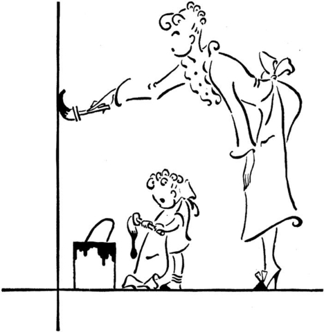 Mother And Little Girl are painting walls  Coloring page