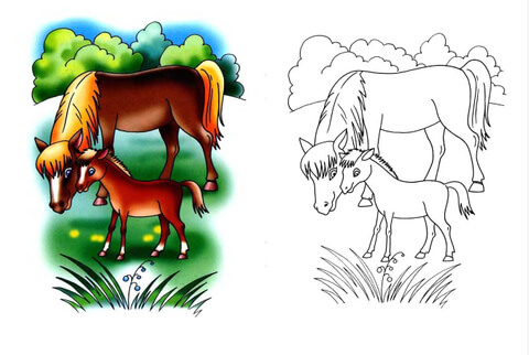 Mother Horse And Foal Coloring page