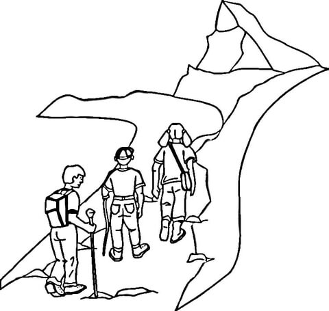 Mountain Hiking Coloring page