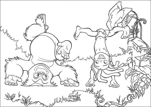 Tarzan And Terk are Playing Together  Coloring page