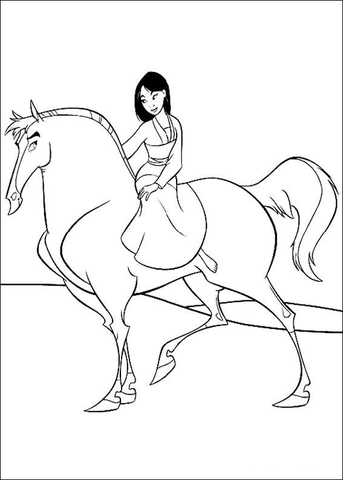 Mulan Is Riding Her Horse  Coloring page