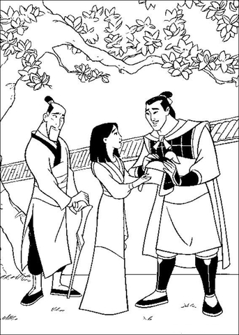 Fa Mulan With Fa Zhou And Li Shang Coloring page