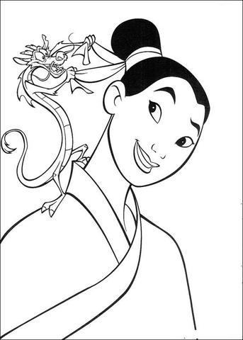 Mushu Helps Mulan  Coloring page