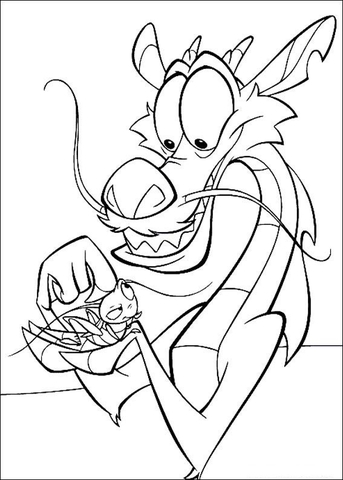 Mushu With Grasshopper  Coloring page