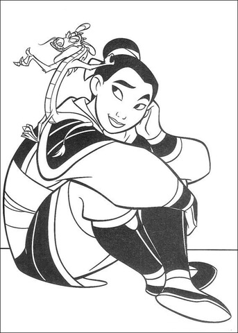 Mushu With Mulan  Coloring page