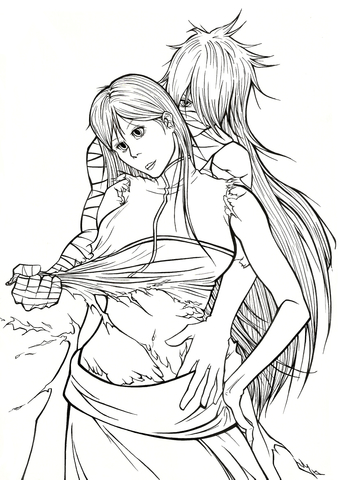 Inoue Orihime and Kurosaki (Ichihime) from Manga Bleach Coloring page