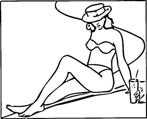 A Woman Near the Pool  Coloring page