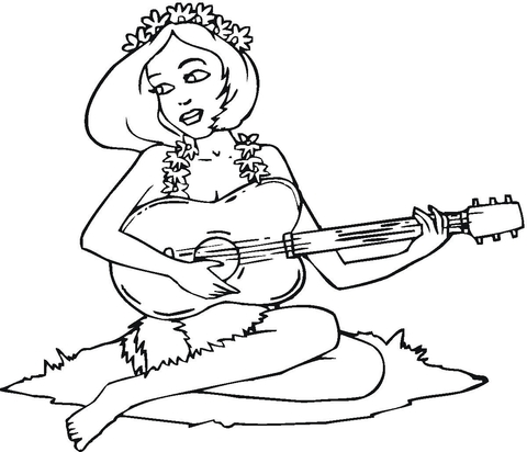 Nice Girl With Guitar  Coloring page