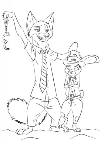 Nick Wilde and Judy Hopps from Zootopia Coloring page