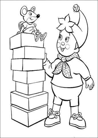 Noddy and a toy mouse  Coloring page