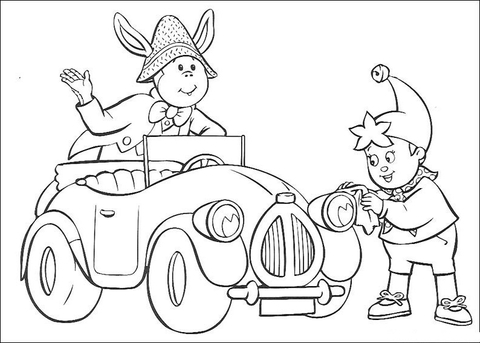 Noddy Cleans the headlamp of the car Coloring page