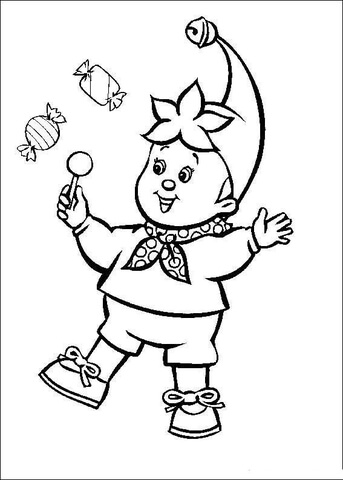 Noddy plays with candies Coloring page