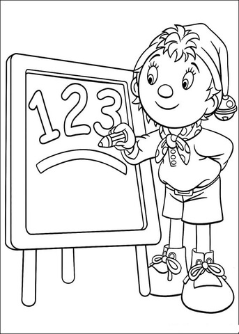 Noddy writes numbers 1, 2, 3 on the board  Coloring page