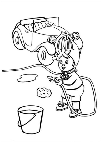 Noddy Washes The Car  Coloring page