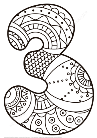 Number 3 Zentangle Coloring page