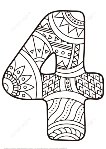 Number 4 Zentangle Coloring page