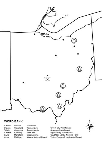 Ohio Map Worksheet Coloring page