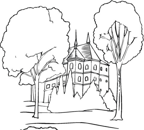 Old Mansion In the garden Coloring page