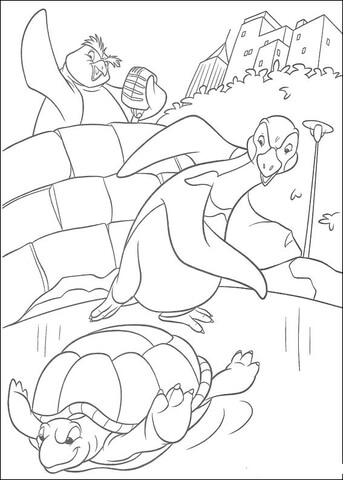 Donald The Turtle And Penguins  Coloring page