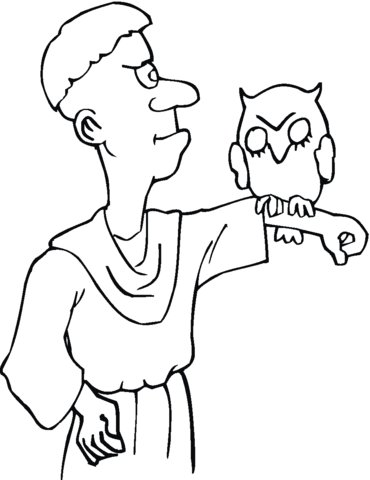 Monk with owl Coloring page