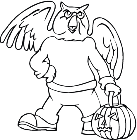 Owl with Pumkin Basket  Coloring page