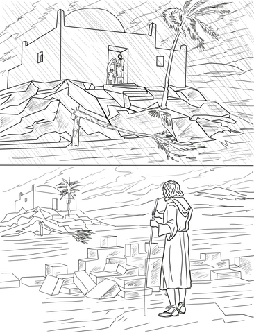 Parable of the Two Builders (Wise and Foolish Builders) Coloring page