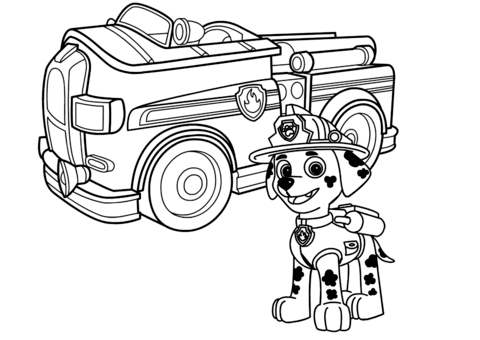 Paw Patrol Marshall with Fire Truck Coloring page