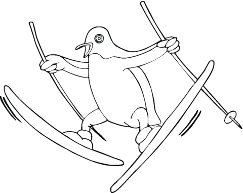 Penguin on skis Coloring page