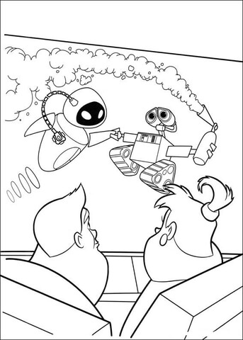 Humans Are Looking At Wall-E And Eva  Coloring page