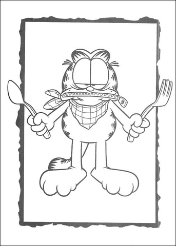 Picture Of Garfield with fork and knife Coloring page