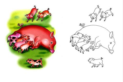 Pig Nurse Piglets Coloring page