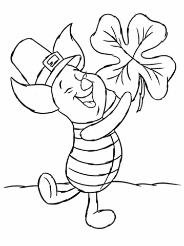 Piglet Holds a four leaf clover  Coloring page