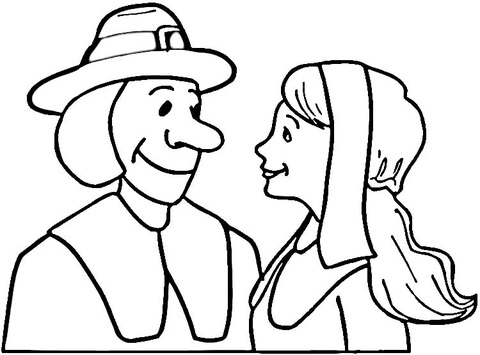 Pilgrim Boy and Girl  Coloring page