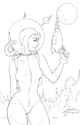 Pin-up Space Girl Coloring page