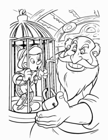 Pinocchio In Cage  Coloring page