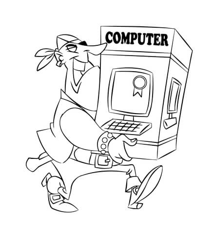 Pirate Carrying a Computer Coloring page