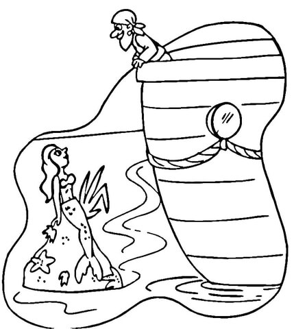 Pirate and mermaid  Coloring page