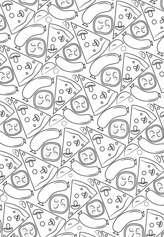 Pizza and Sausage Pattern Coloring page