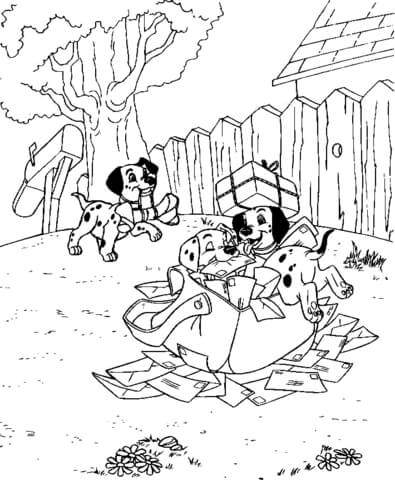 Dalmatians playing In a Bag  Coloring page