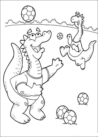 Dragons are playing soccer  Coloring page