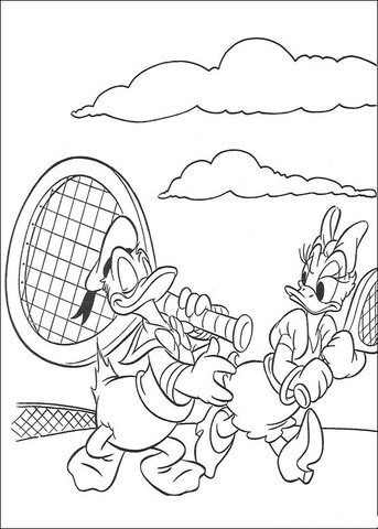 Daisy and Donald going to Play Tennis  Coloring page