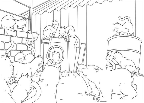 Polar Bear Lars and cats Coloring page