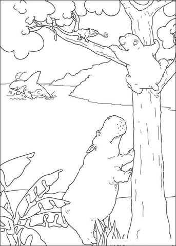 Little Polar Bear Lars and Hippo Climb The Tree  Coloring page