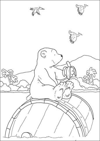 Polar Bear Is Eating Banana  Coloring page